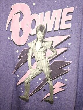 David Bowie Ziggy Stardust Blue Purple Band Short Sleeve Graphic Shirt Large